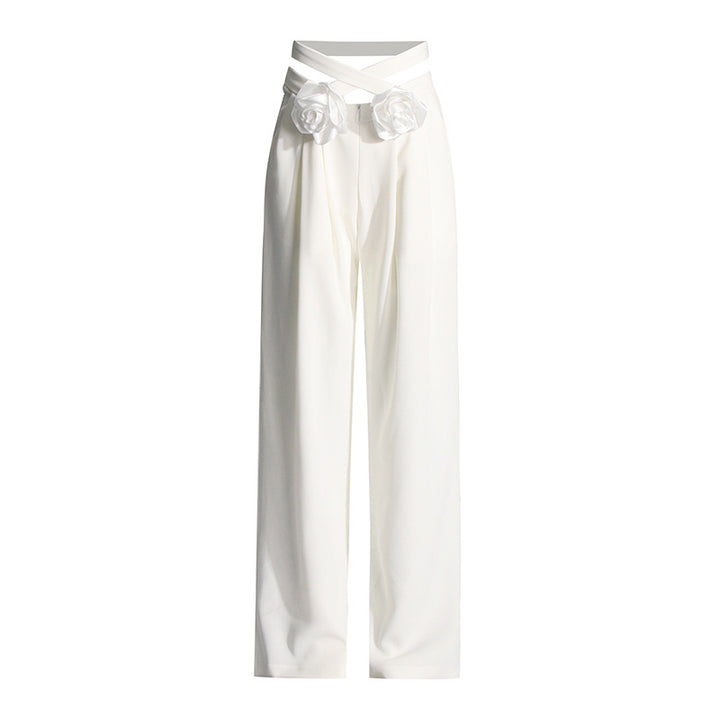 high-waist wide-leg pants with floral belt detail – ROSA