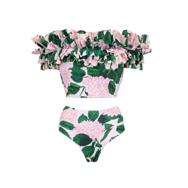 off-shoulder floral ruffle bikini set with maxi skirt – GARDEN