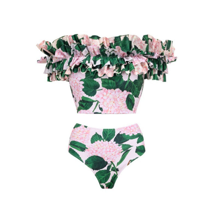 off-shoulder floral ruffle bikini set with maxi skirt – GARDEN