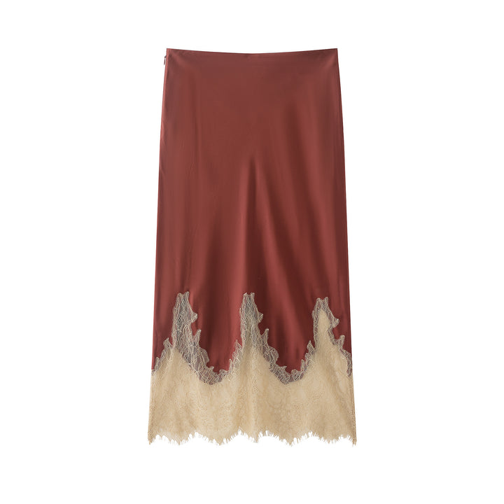 satin midi skirt with lace hem – SERAPHINE
