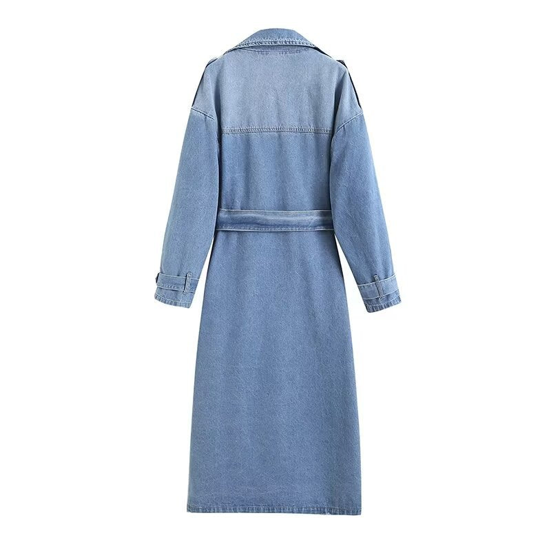 Denim Belted Trench Coat-XOLA