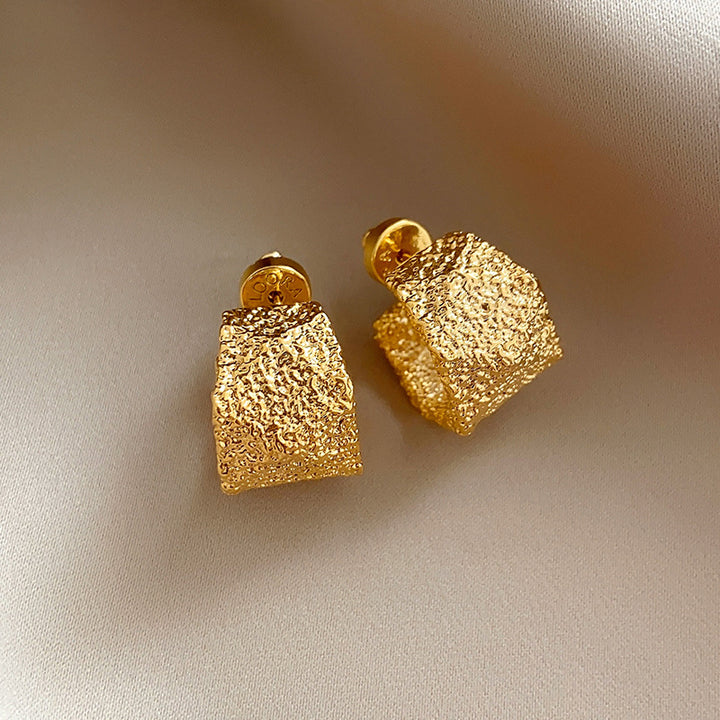 textured square stud earrings with metallic finish - AURSALI