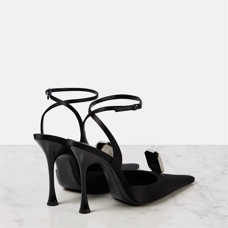 satin stiletto heels with crystal embellishment – SERENARTU