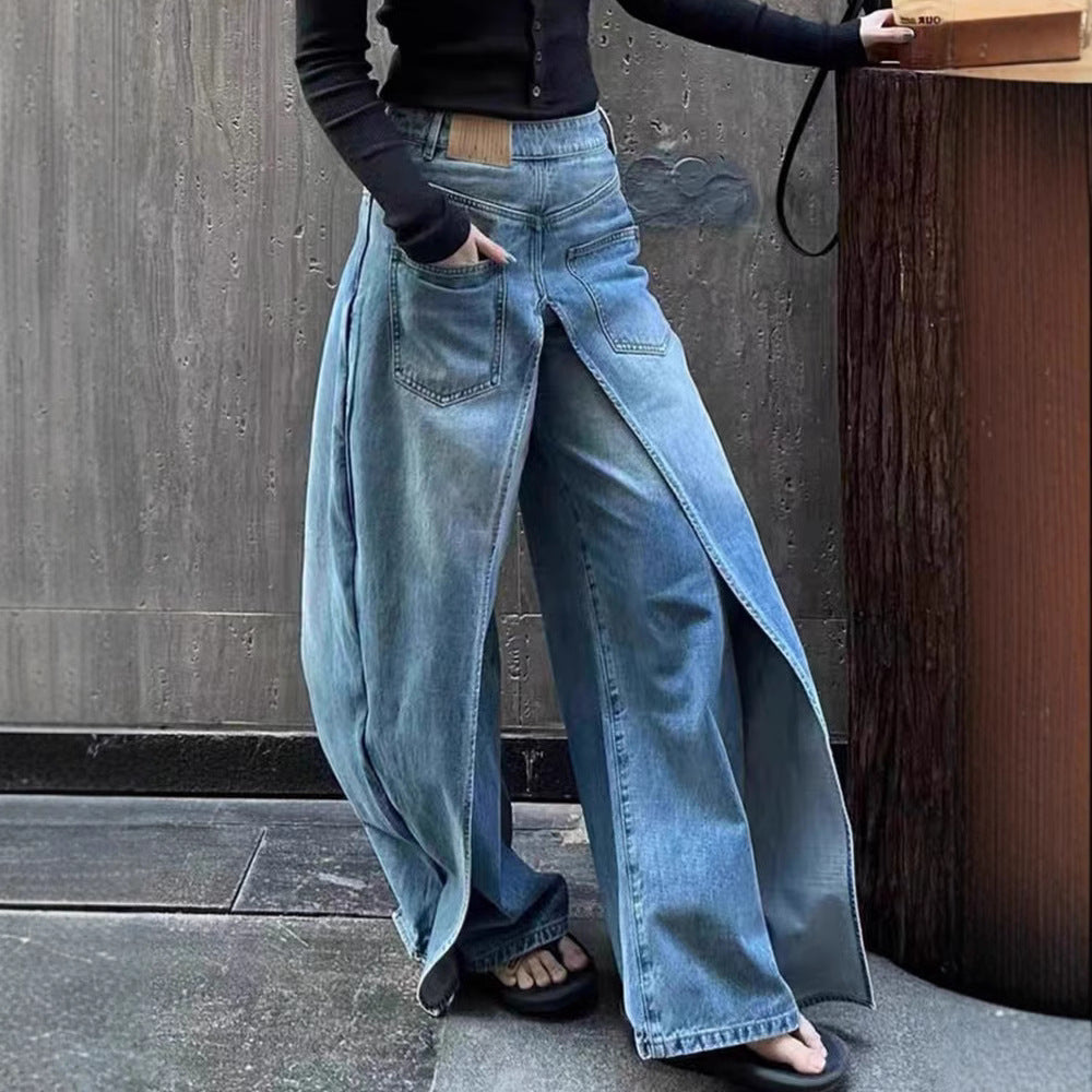 washed wide-leg denim with sculpted back seams – VELIN