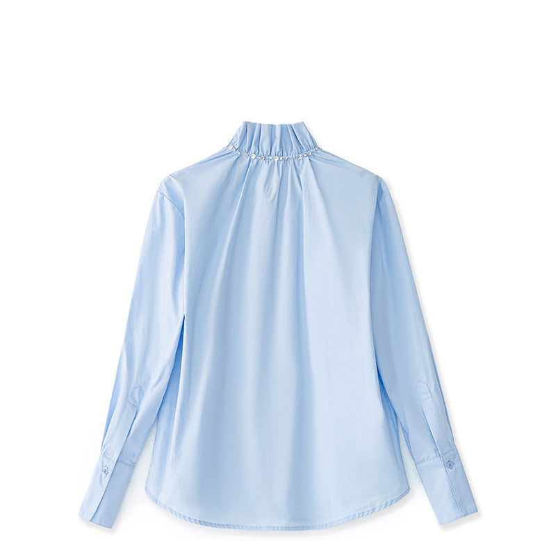 long-sleeve blouse with ruffled tie neckline – ESMÉZA