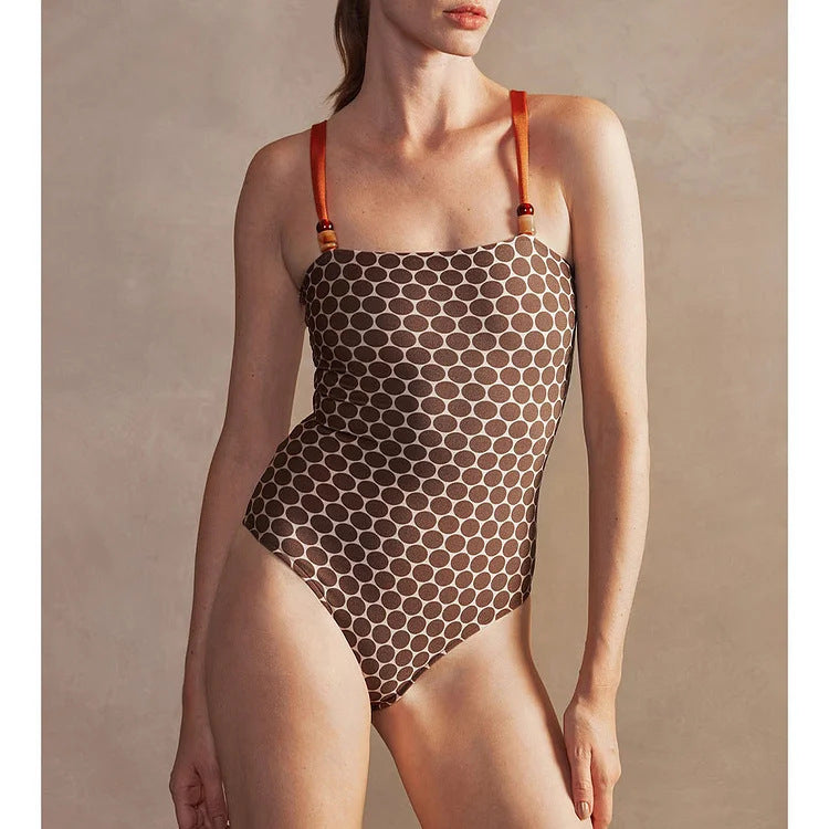 polka dot square-neck swimsuit with colorblock wrap sarong – RIVIERA