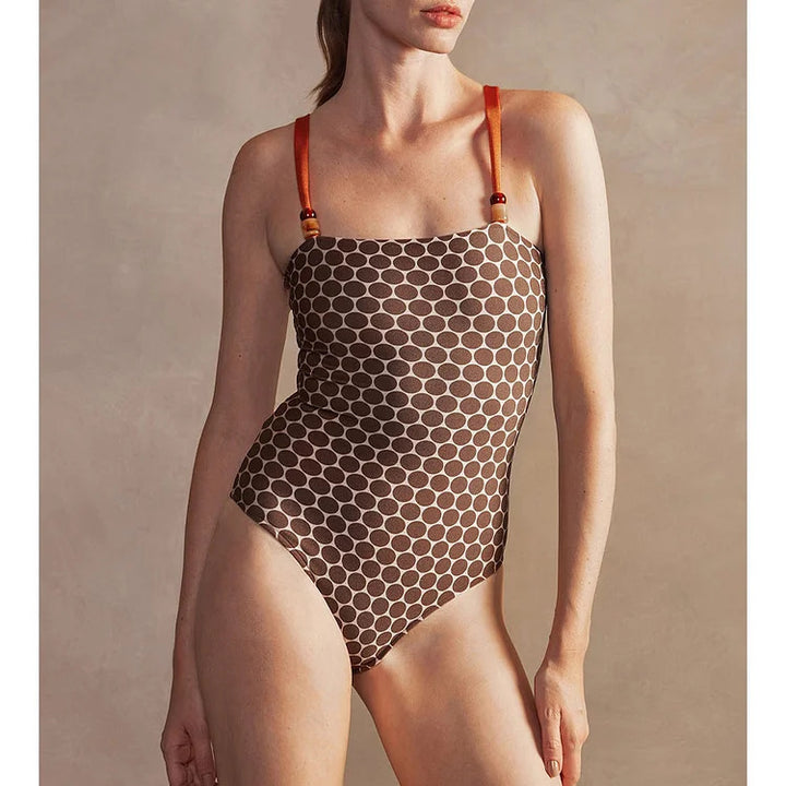 polka dot square-neck swimsuit with colorblock wrap sarong – RIVIERA