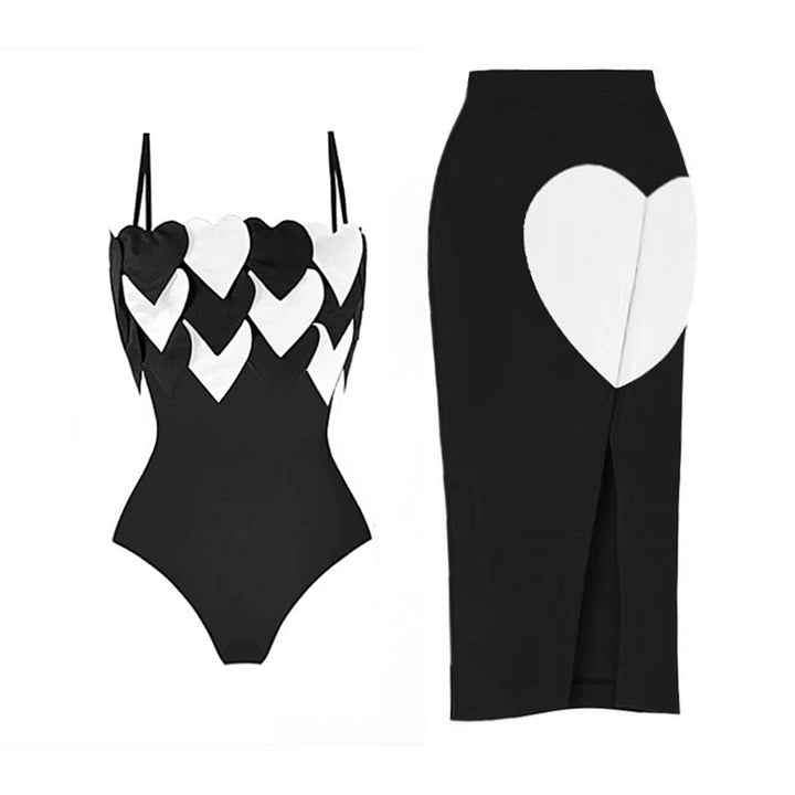 heart appliqué crop bikini with midi slit skirt set – LOVE