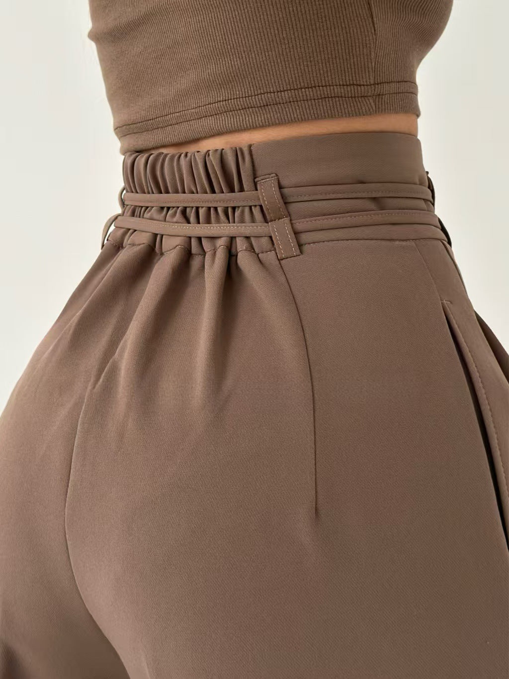 high-waist wide-leg pants with self-tie belt – SANDRA