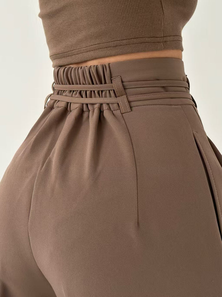 high-waist wide-leg pants with self-tie belt – SANDRA