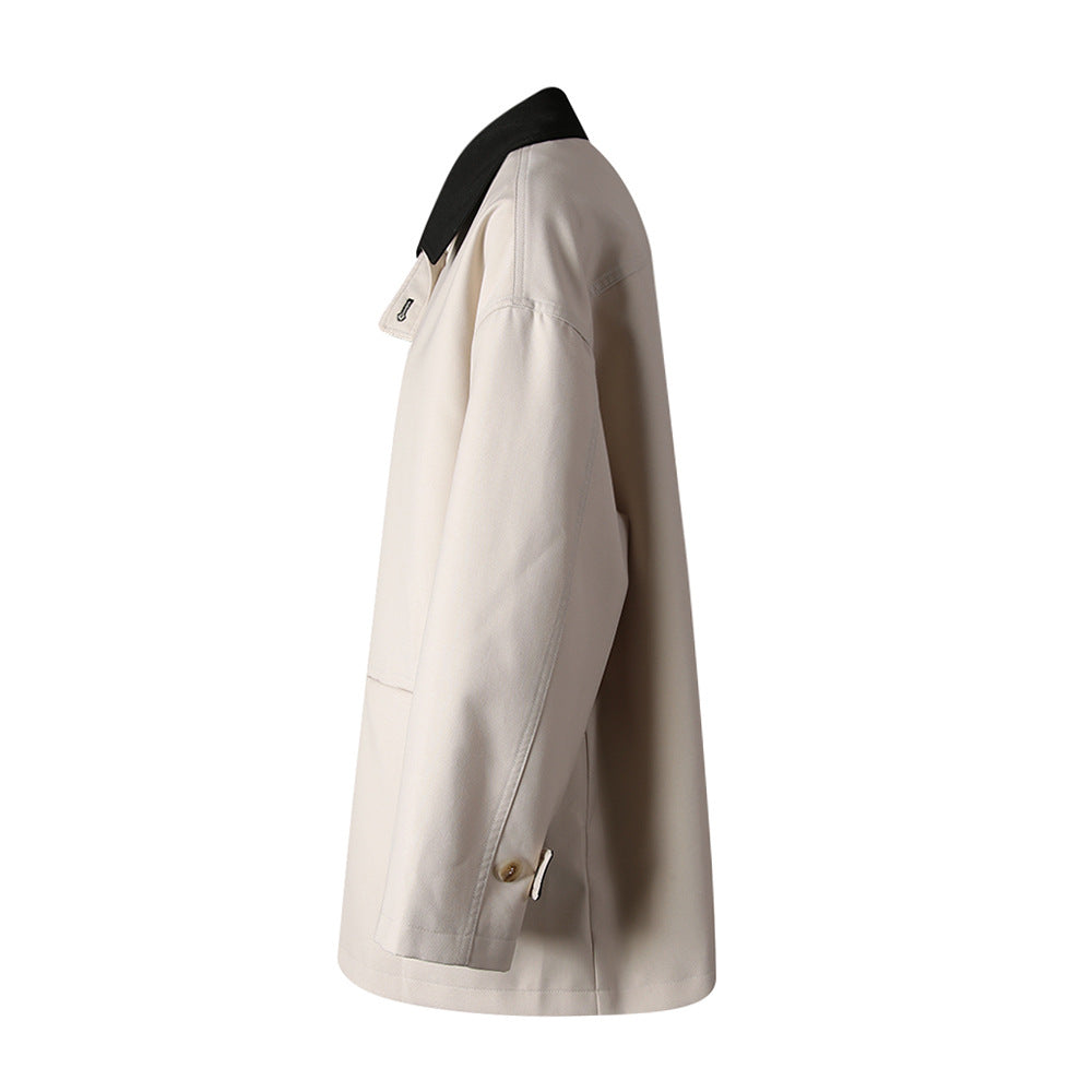 button-front minimalist jacket with contrast collar – KIVAA