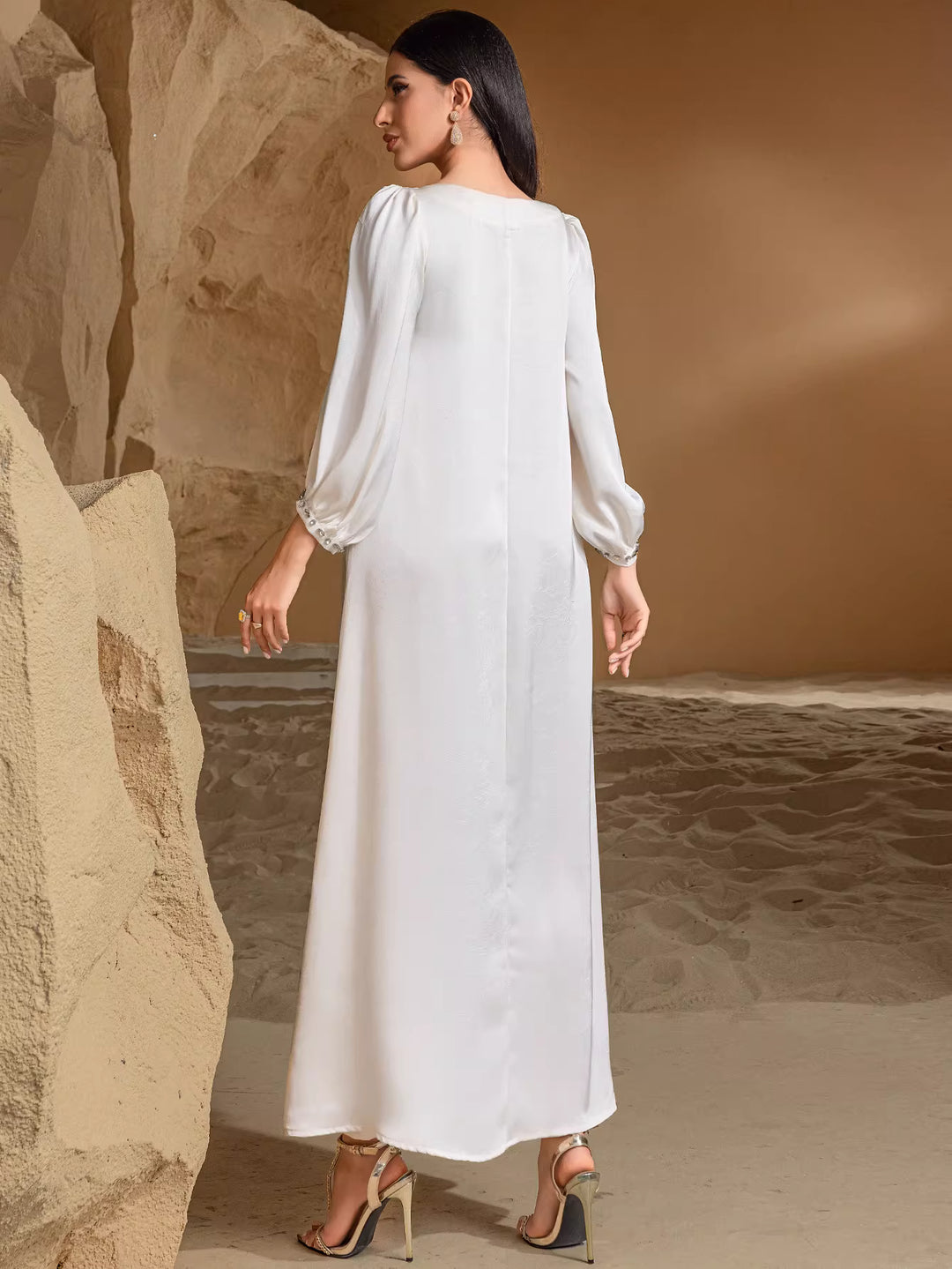 Elegant Long Sleeve Maxi Dress with Waist Fit – ELARA