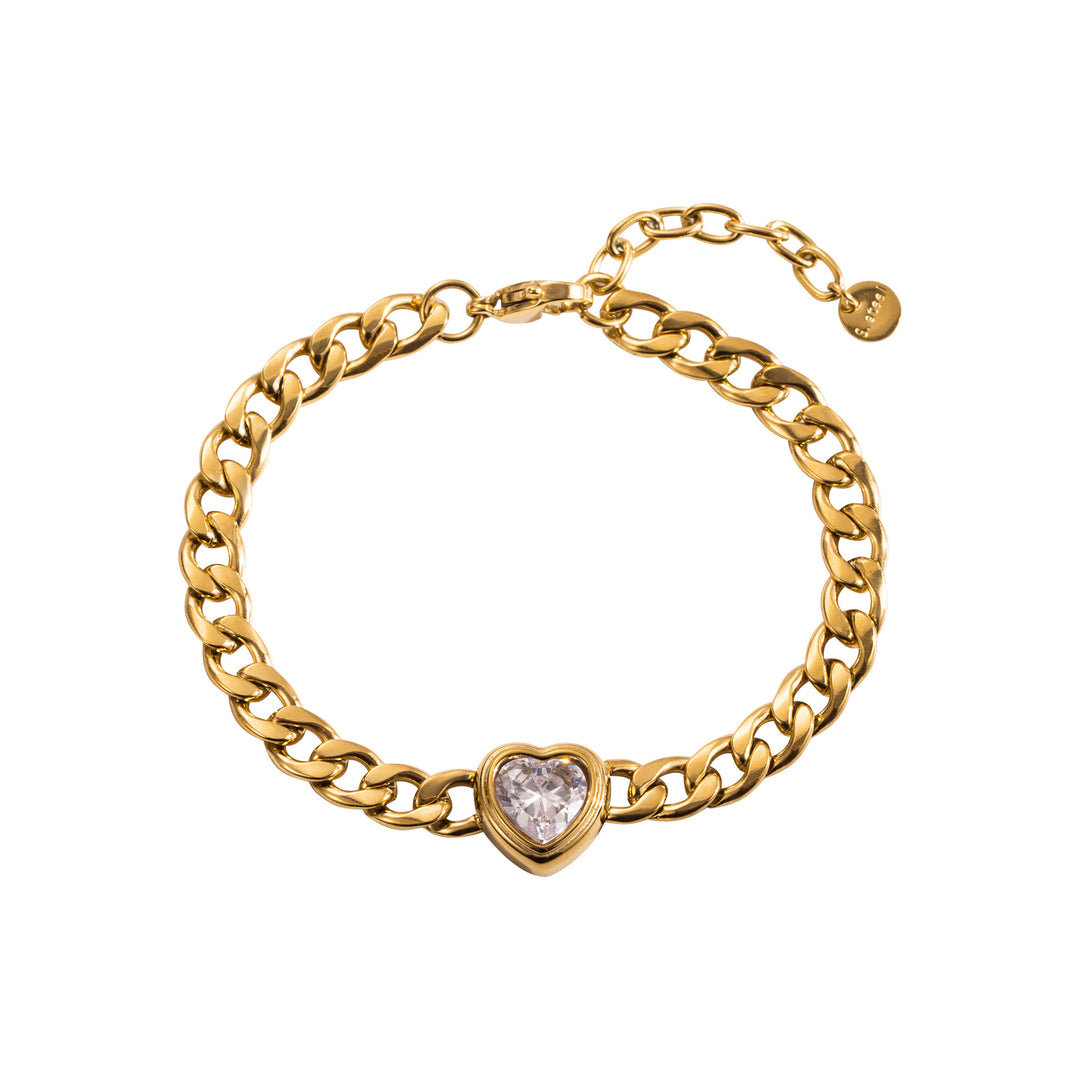 gold-tone chain bracelet with heart-cut crystal - AMORA