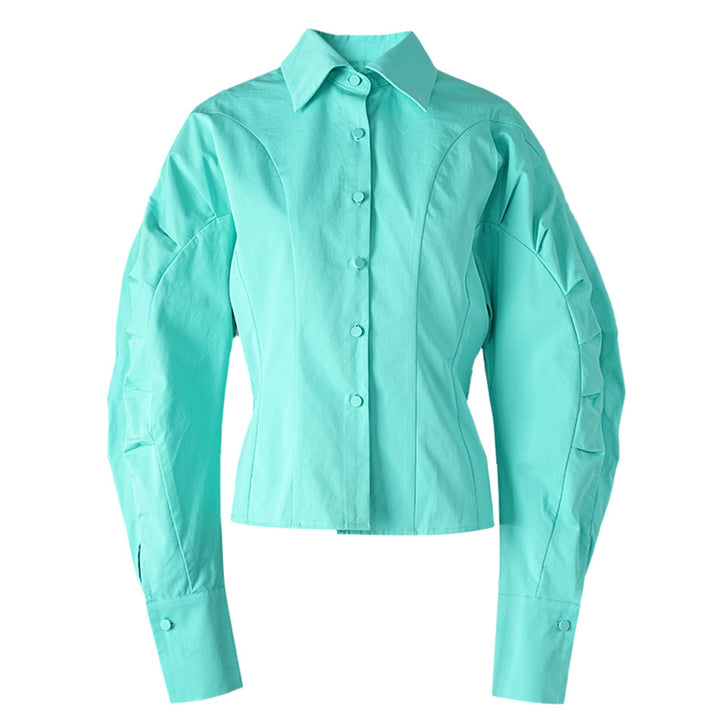 sculpted button-down shirt with contoured sleeves – MINTARA
