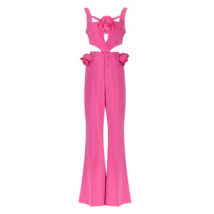 sleeveless cutout jumpsuit with floral appliqué - RONIXA