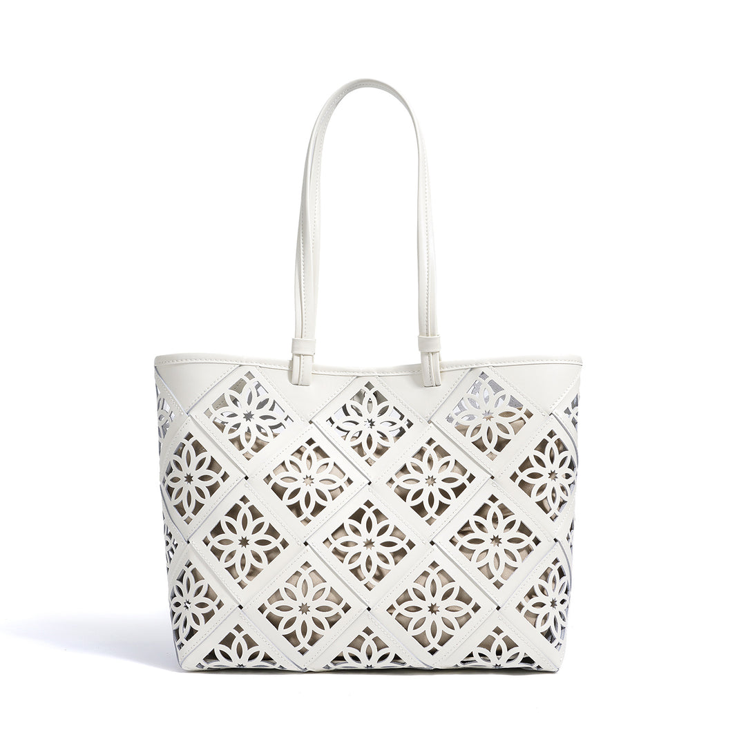 cutout leather tote bag with floral lattice – ORLY