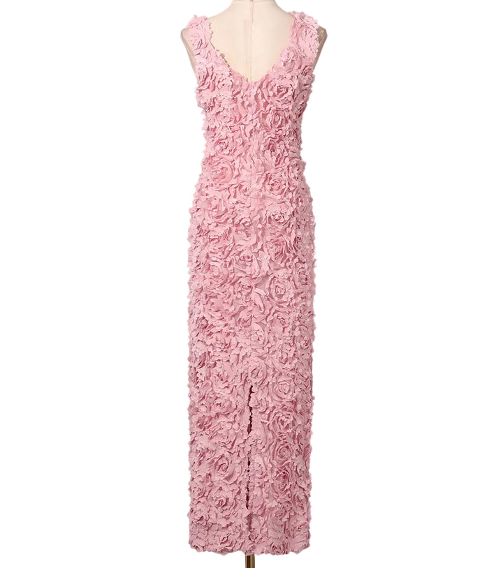 3D Floral V-Neck Midi Dress - Blossom
