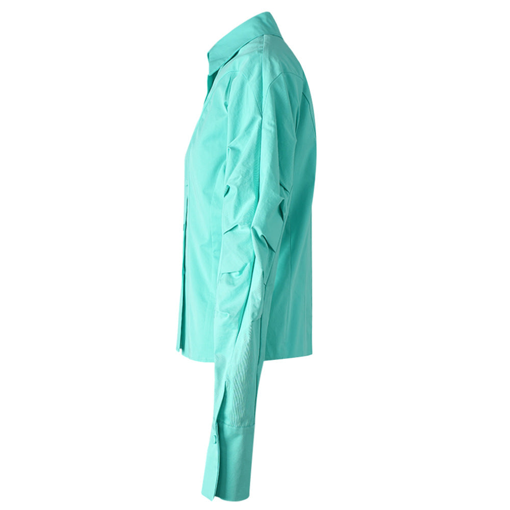 sculpted button-down shirt with contoured sleeves – MINTARA