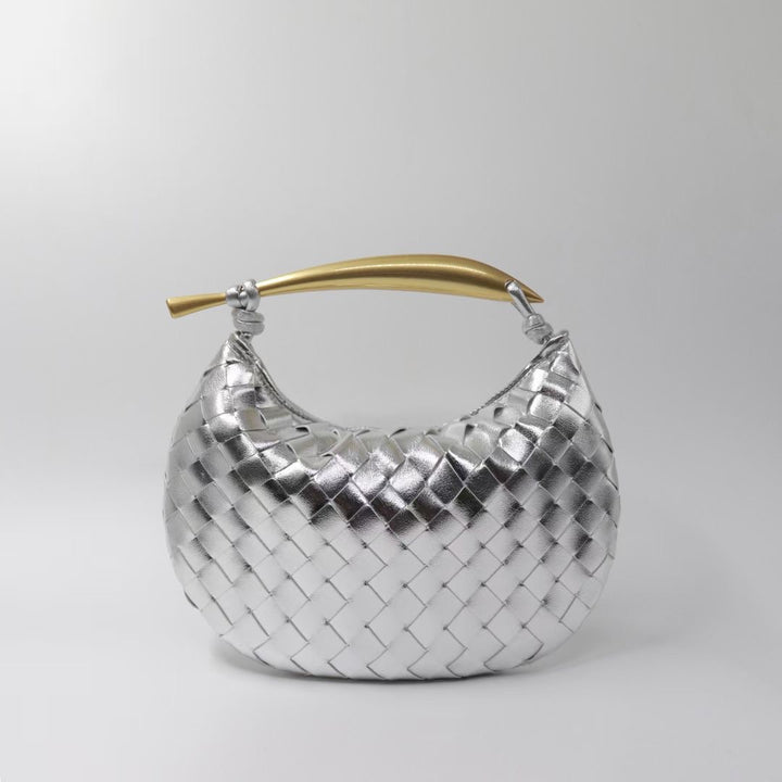 woven crescent shoulder bag with gold sculpted handle - KLLUONEL