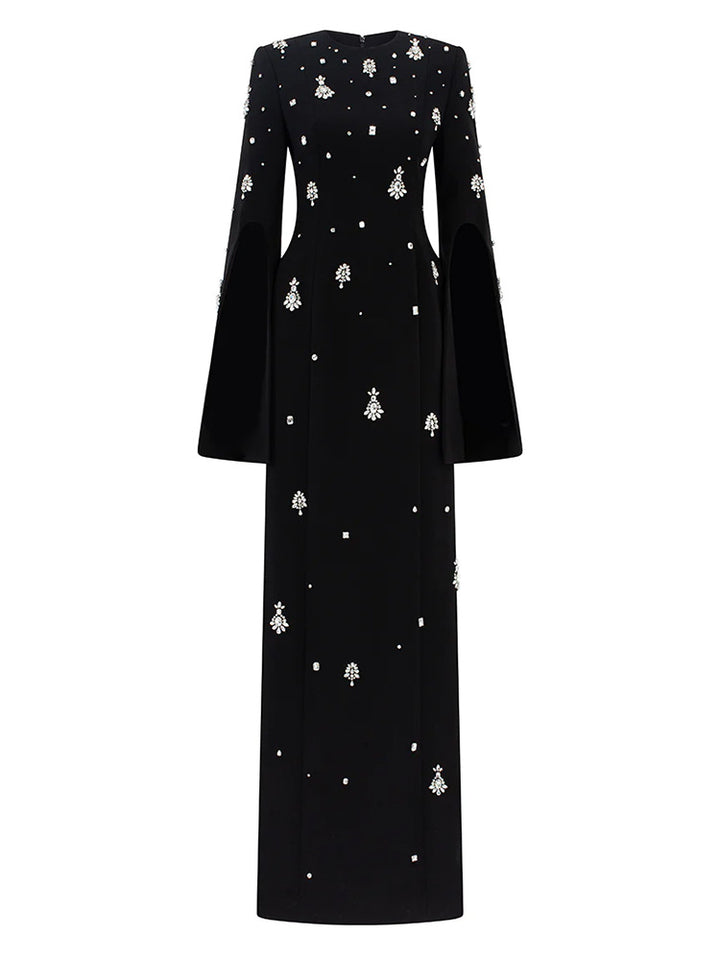 Long-sleeve embellished gown with cape detail - Zuswy