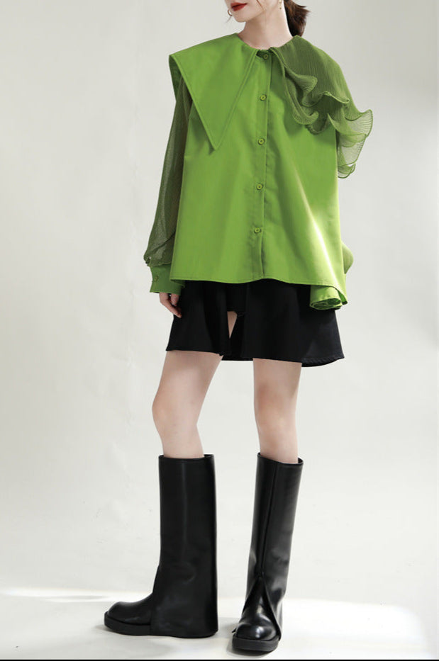 Ruffled shoulder shirt dress with belt - Vinky