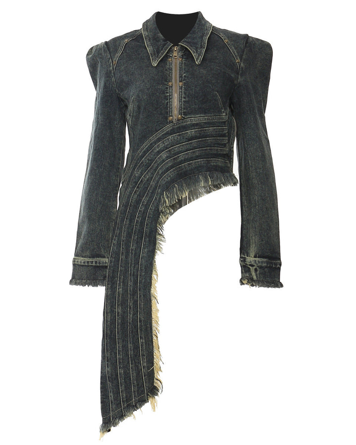 Suède cropped trenchcoat met riem en gelaagde mouwen - Linra 