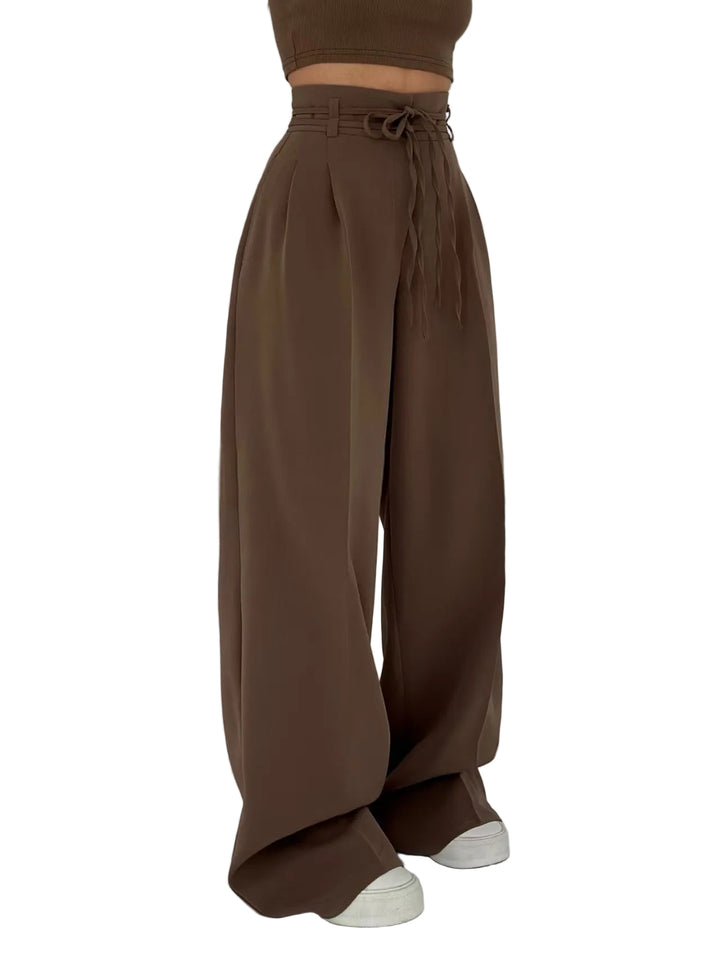 high-waist wide-leg pants with self-tie belt – SANDRA