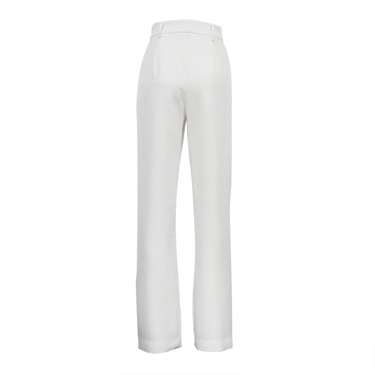 high-waist straight tailored pants with layered panel detail – LUCIA