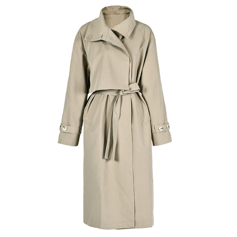 belted long trench coat with layered collar – SAVANNA