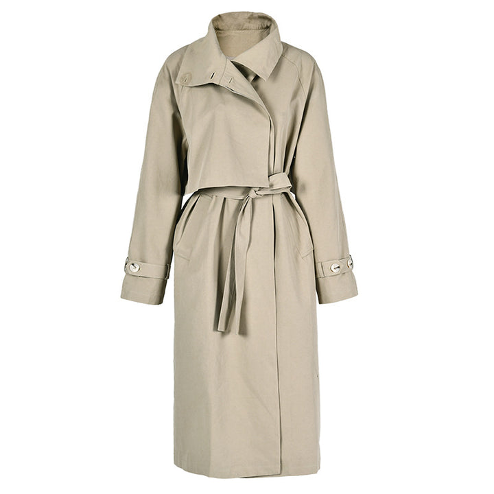 belted long trench coat with layered collar – SAVANNA