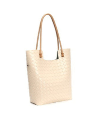 woven leather tote bag with contrast shoulder straps - RIWA