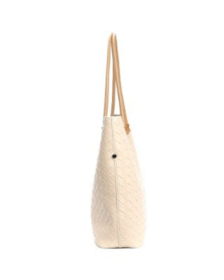 woven leather tote bag with contrast shoulder straps - RIWA