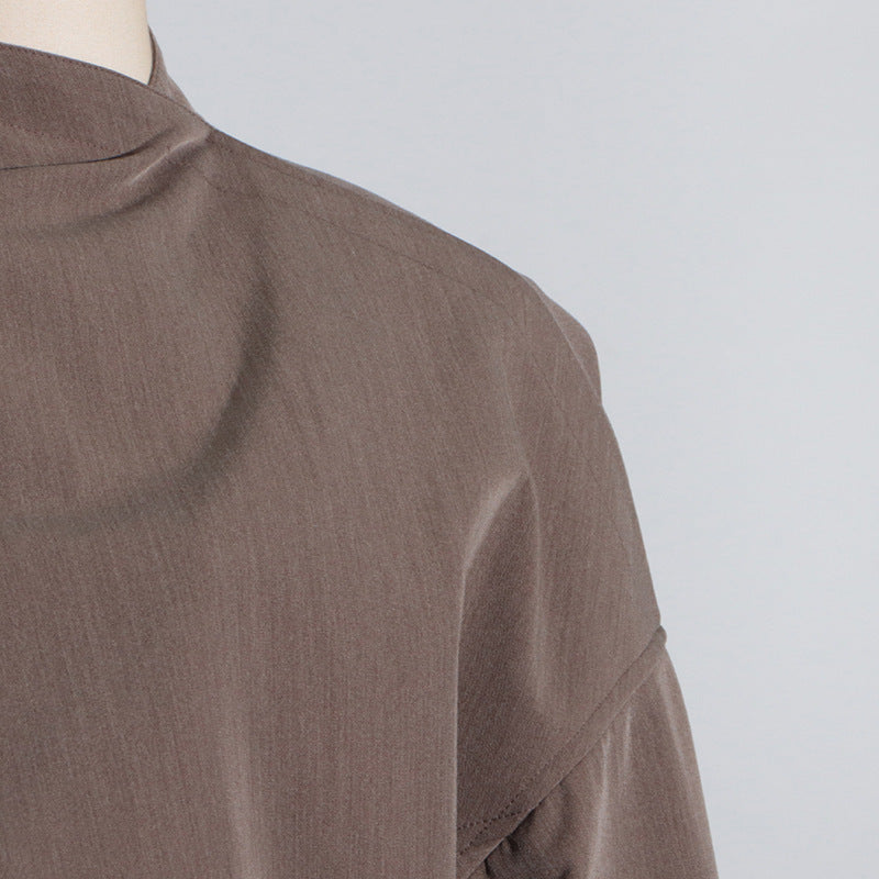 asymmetric cropped jacket with draped overlay – RHEA