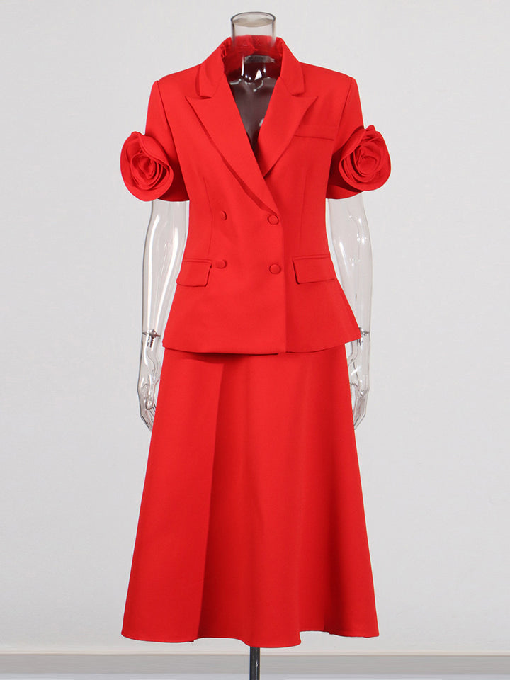 Ensemble jupe blazer à manches courtes avec manches florales 3D – Senfera 