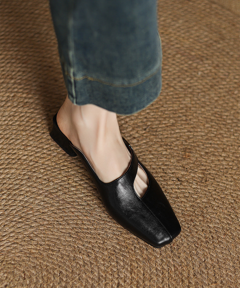 square-toe leather mules with strap detail - NORAMU