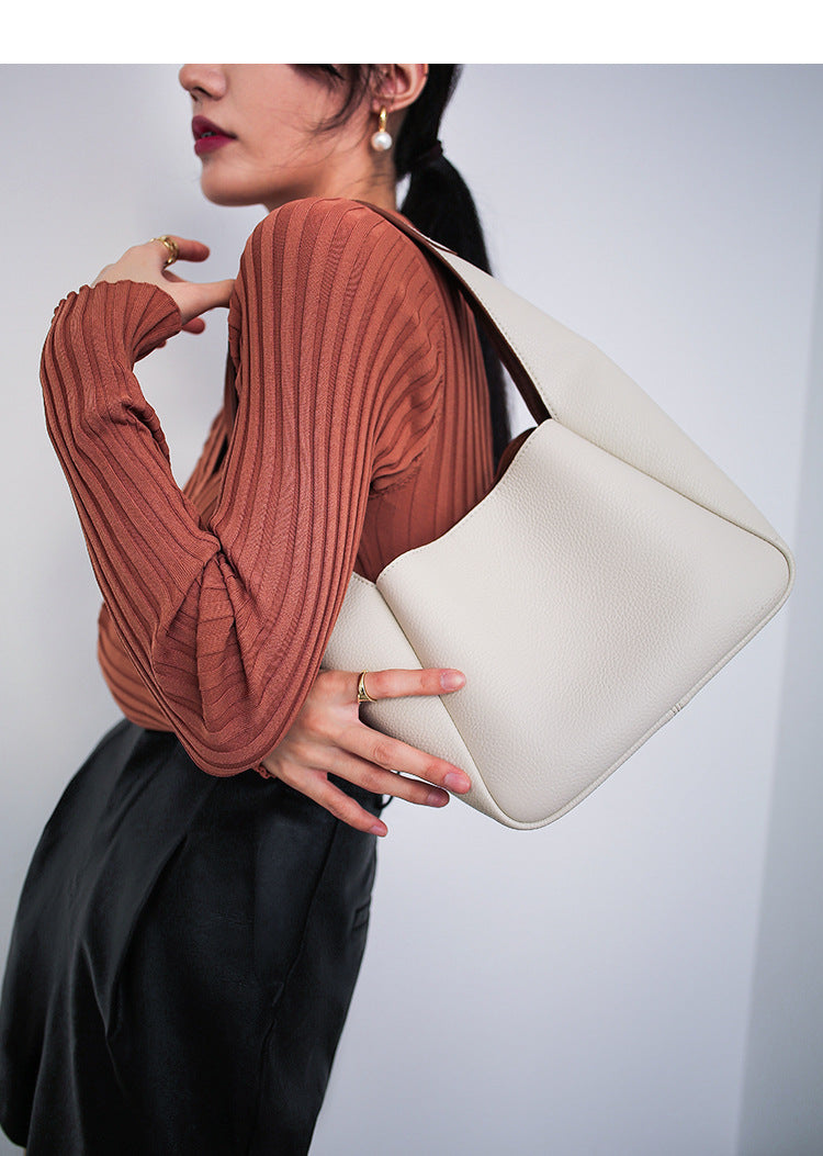 Minimalist Hobo Shoulder Bag in Textured Leather – OLIVE