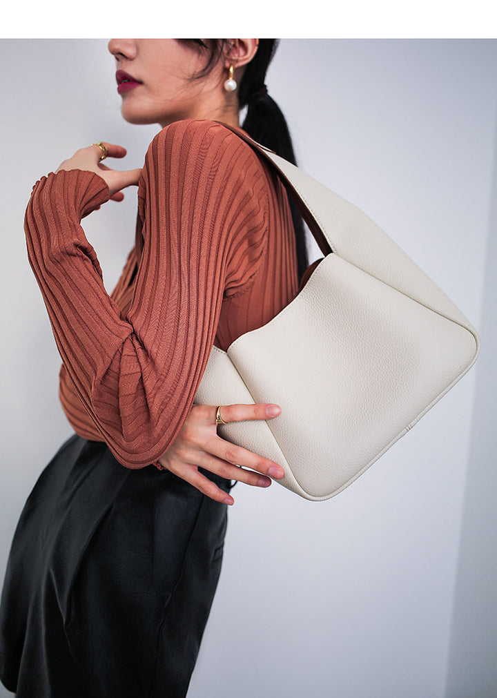 Minimalist Hobo Shoulder Bag in Textured Leather – OLIVE