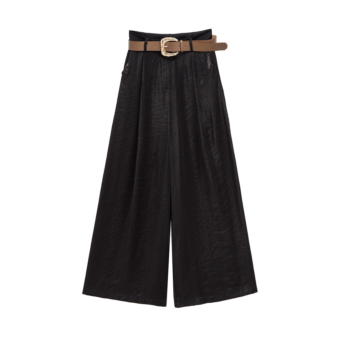 high-waist wide-leg trousers with statement belt – CALISTA