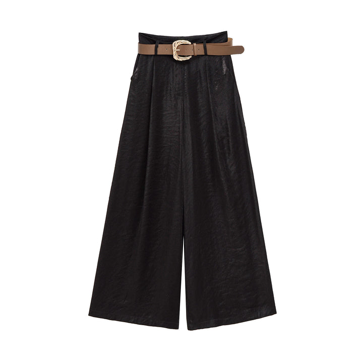 high-waist wide-leg trousers with statement belt – CALISTA