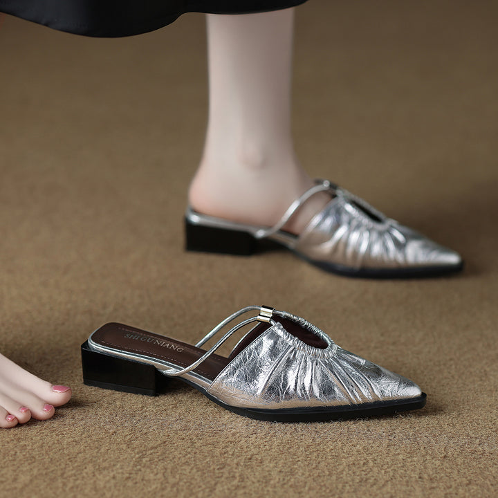 pointed-toe mules with ruched detail and double straps – AURORANDA