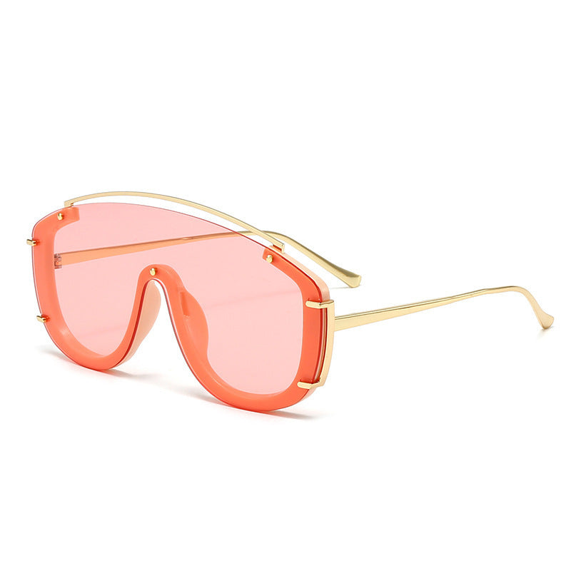 oversized shield sunglasses with gold metal frame - NOZRA