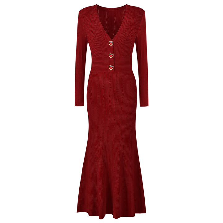 long sleeve knit dress with heart buttons – RUBYLKA