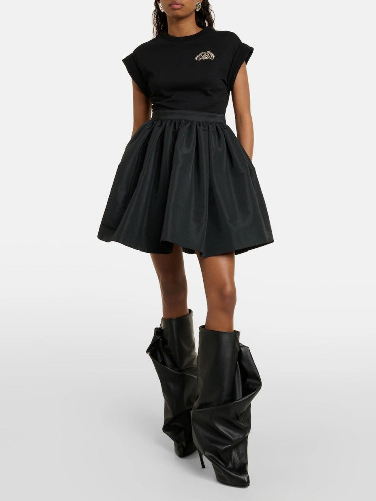 slouchy leather stiletto boots with oversized bow – NOIR