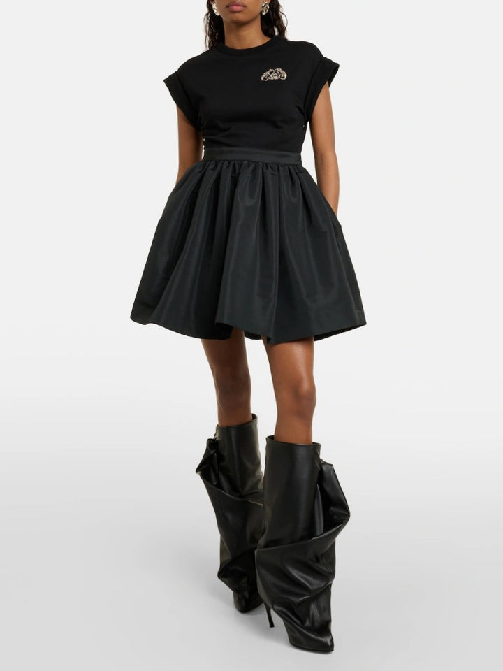 slouchy leather stiletto boots with oversized bow – NOIR