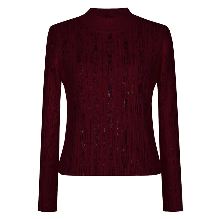 long sleeve knit blouse with sheer texture - NORATRO