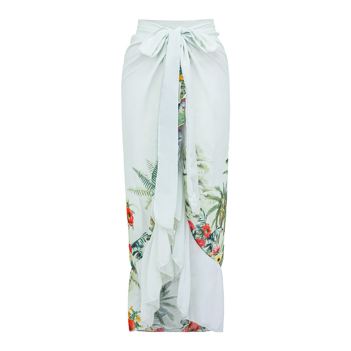 one-shoulder tropical print swimsuit with chiffon sarong – PALMERA