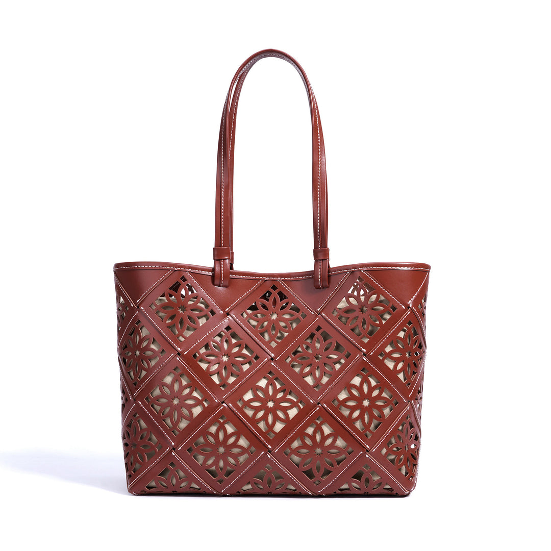 cutout leather tote bag with floral lattice – ORLY