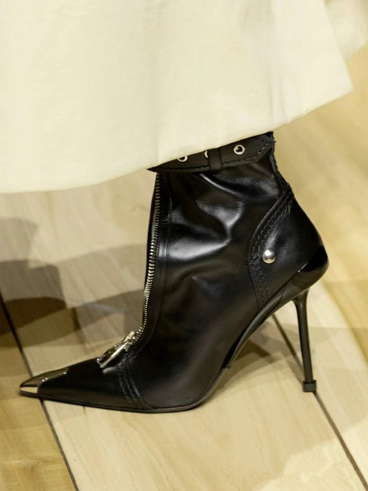 zip-front ankle boots with metal tip – CRIMSON EDGE