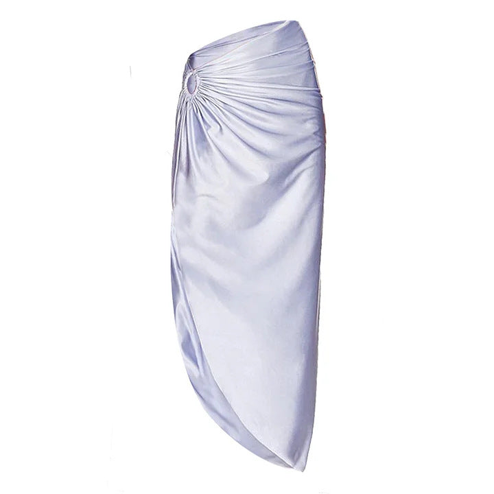 shimmer bandeau one-piece with ruched wrap skirt – LAVENDER