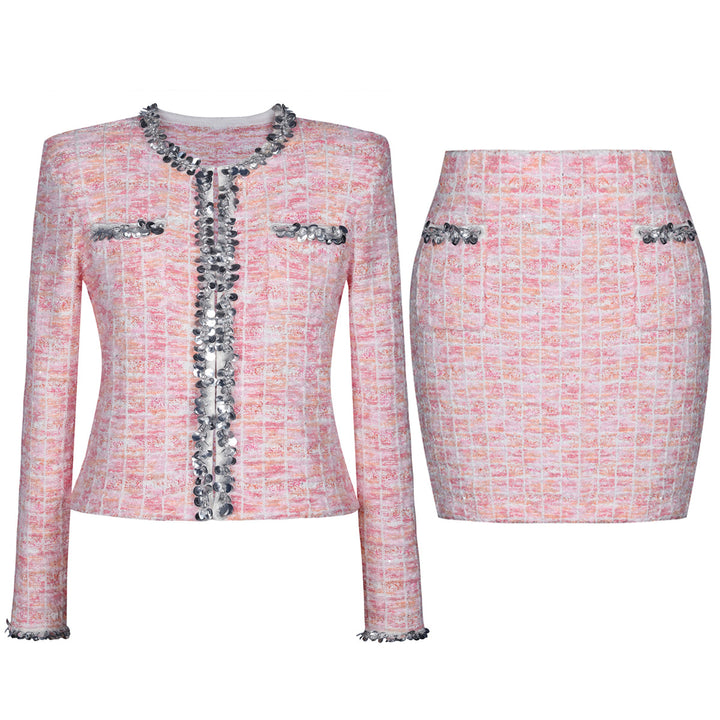 طقم تويد من قطعتين مع حواف من الترتر – سيلينيدي